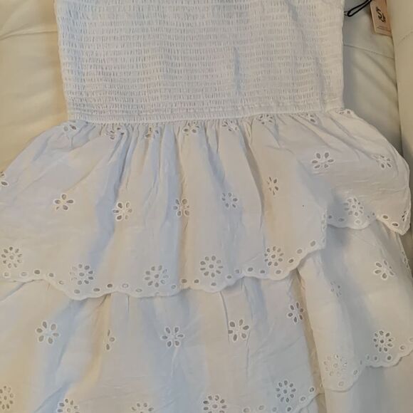 NWT Sincerely Jules Cotton White Tiered Eyelet Mini Sundress Size L - Picture 8 of 9